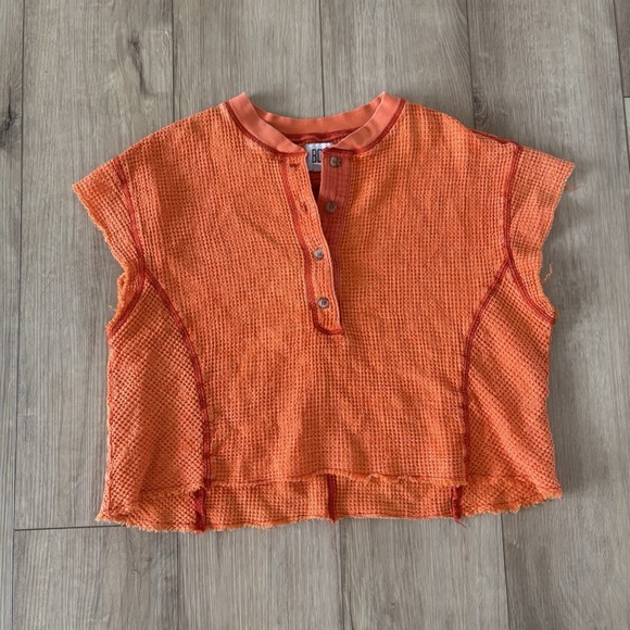 Urban Outfitters Tops - URBAN OUTFITTER'S BDG Waffle Textured Henley Crop Top Buttons Orange Size Small